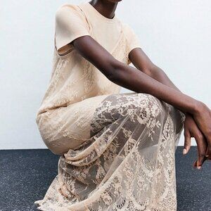 Apricot Elegant Women's Sexy Lace Spaghetti Strap Detachable Dress